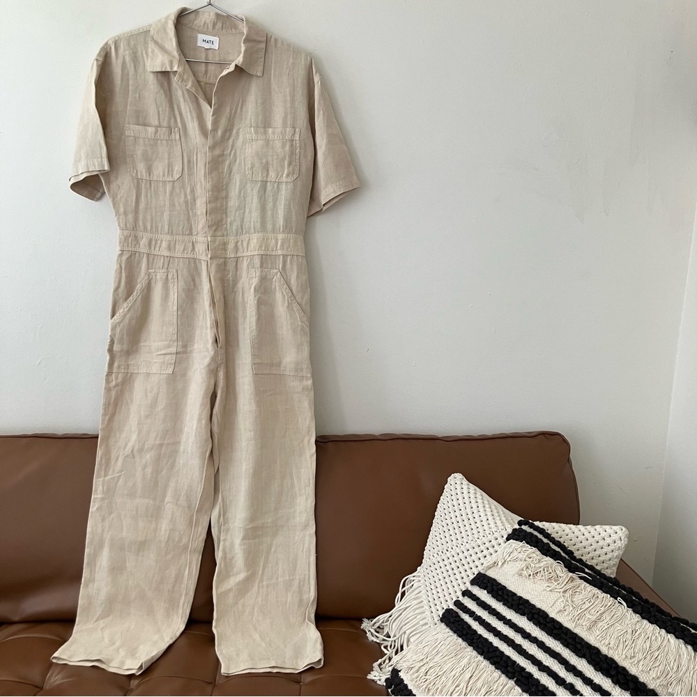 NWOT MATE the Label • Linen Short Sleeve Jumpsuit in Natural - Picture 4 of 14